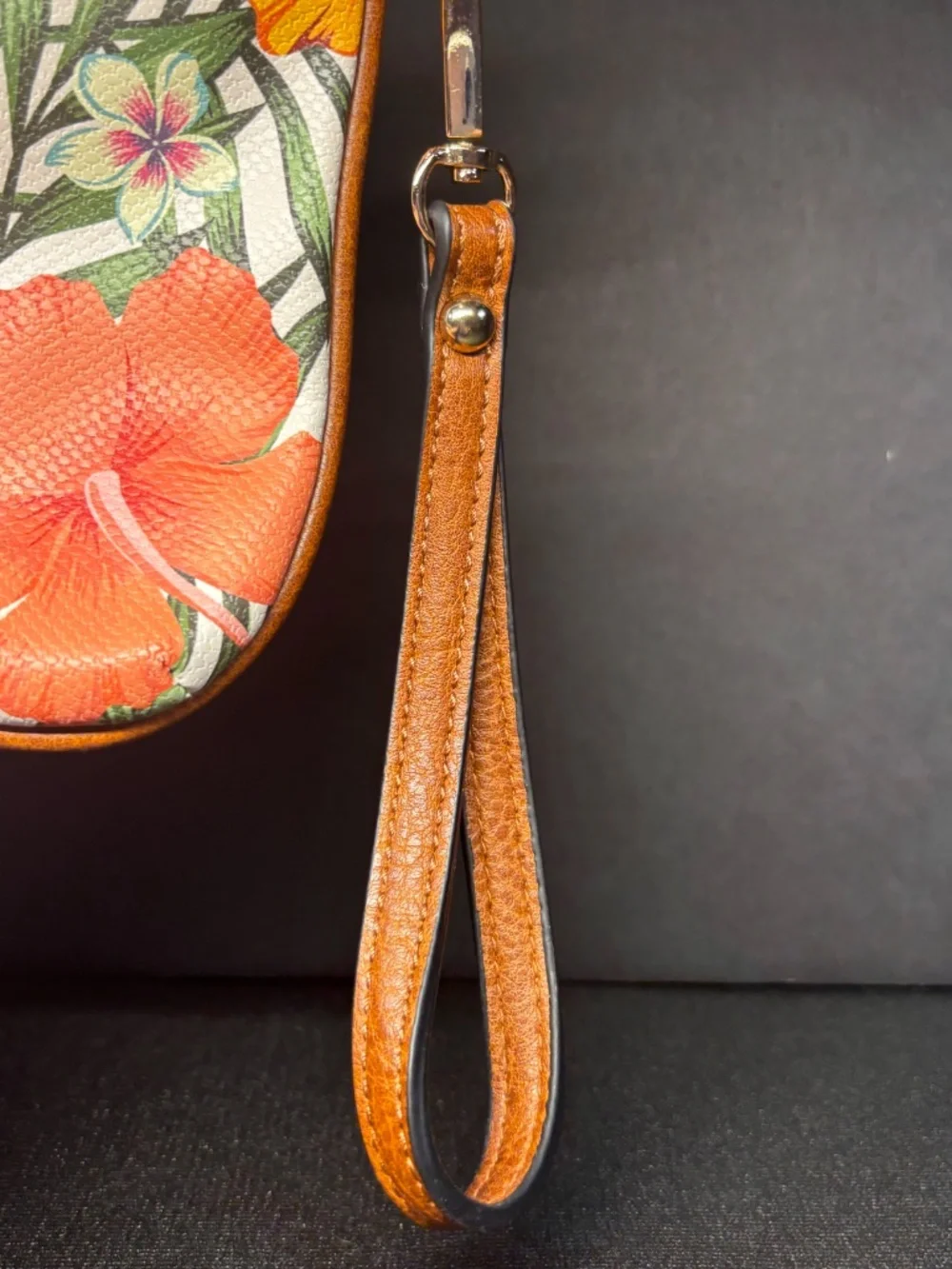 LeatherTropical Floral Wristlet Clutch Palm Hibiscus Print Zip Pouch Summer Bag